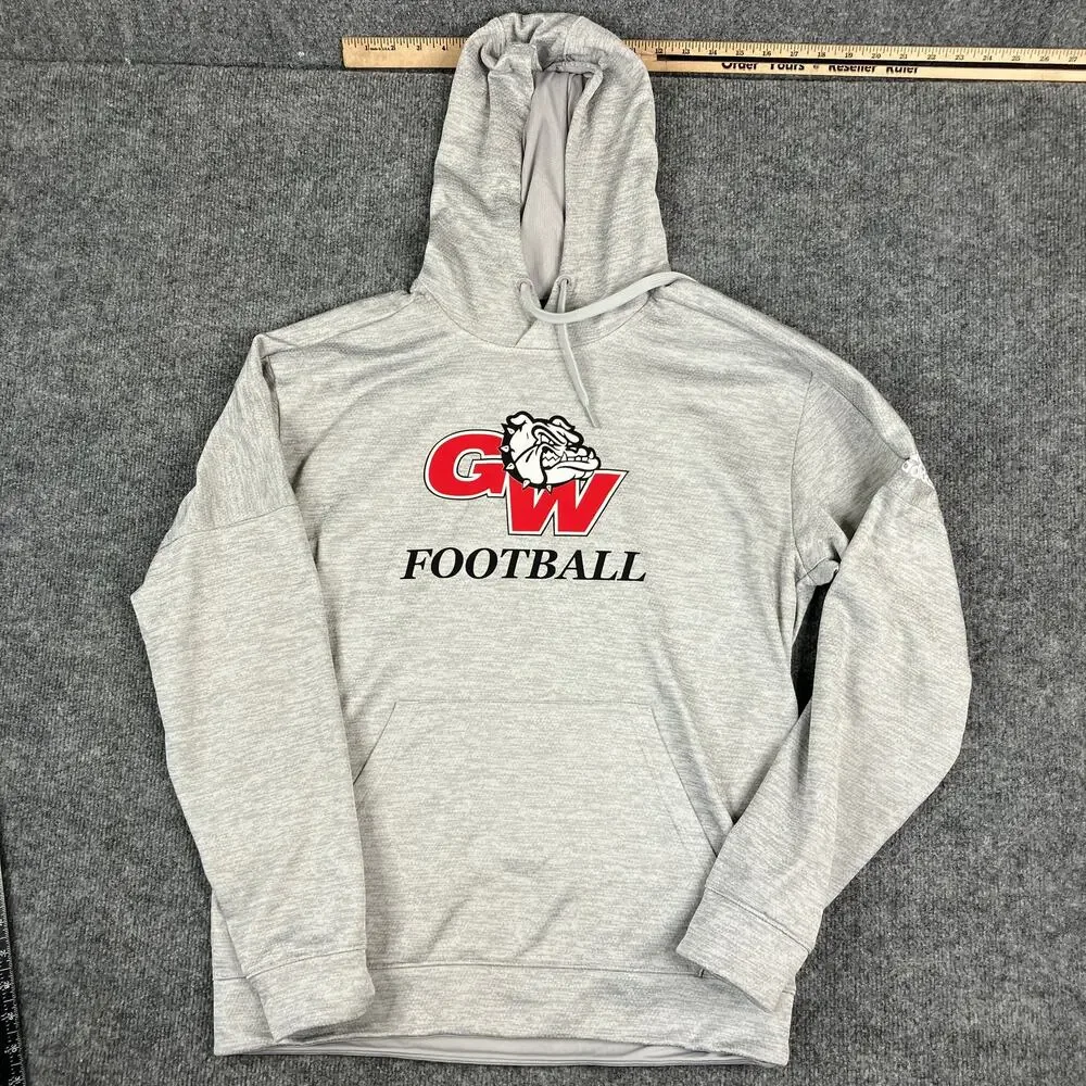Adidas Football Hoodie Mens Medium Gray Pullover GW‎ Bulldogs Team Sweatshirt